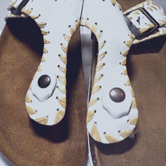 Bio Gold Made in Italy-Women's Leather Sock Slip on Toe Sandals-Cork Sole-Size 9 - Picture 7 of 15